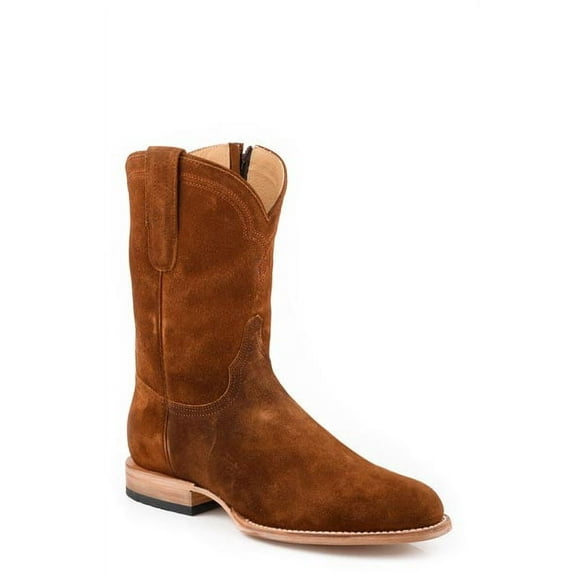 Men's Stetson Rancher Zip Roper Leather Boots Handcrafted Round Toe Cognac