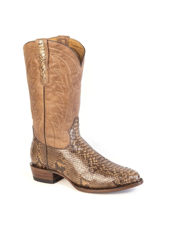 Men's Stetson Tombstone Python Boots Handcrafted Round Toe Brown