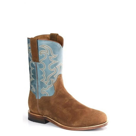 Men's Stetson Weston Leather Boots Handcrafted Roper Toe Brown