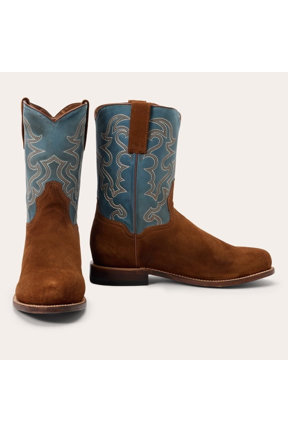 Men's Stetson Weston Leather Boots Handcrafted Roper Toe Brown