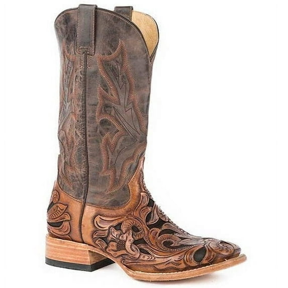 Men's Stetson Wicks Boots Hand Tooled Square Toe Handcrafted Brown