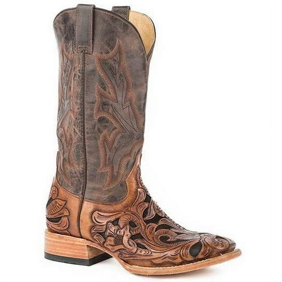 Men's Stetson Wicks Boots Hand Tooled Square Toe Handcrafted Brown