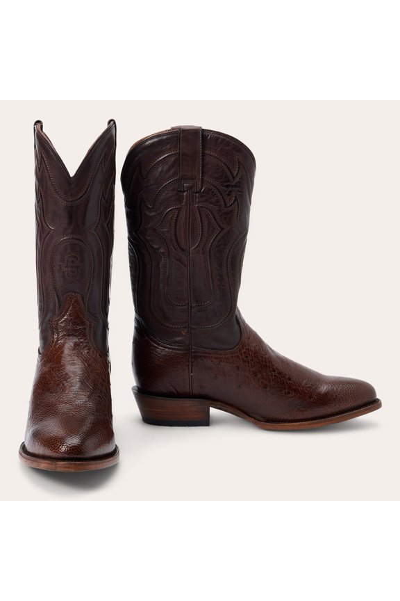 Men's Stetson Wyatt Smooth Ostrich Boots Handcrafted Round Toe Tobacco