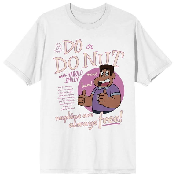 Steven Universe Do or Do Nut with Harold Smiley Napkins are always free! On White Short Sleeve Adult T-Shirt-XL