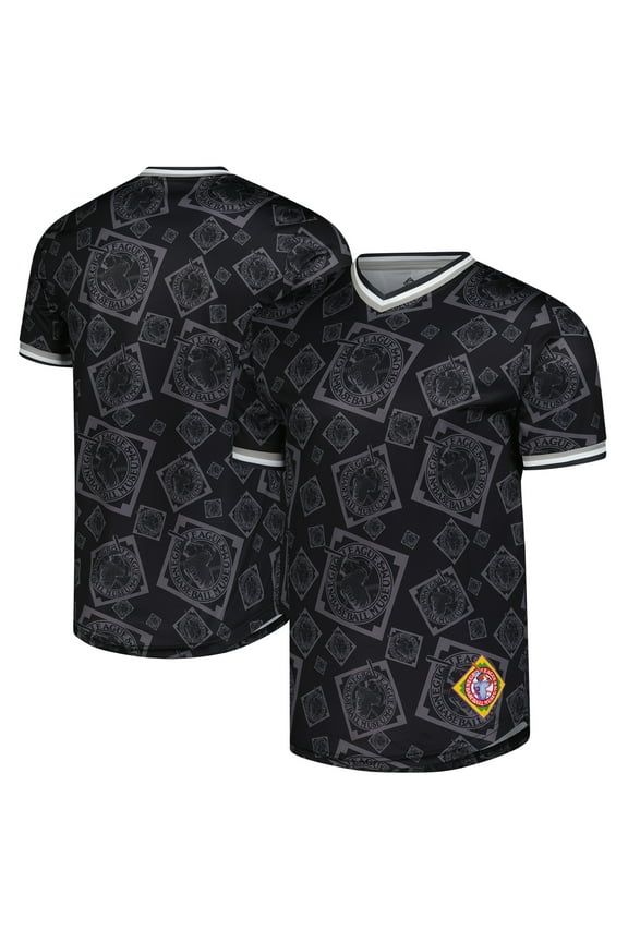 Men's Stitches Black Negro League Baseball Allover Print V-Neck Baseball Jersey