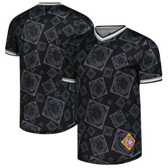 Men's Stitches Black Negro League Baseball Allover Print V-Neck Baseball Jersey
