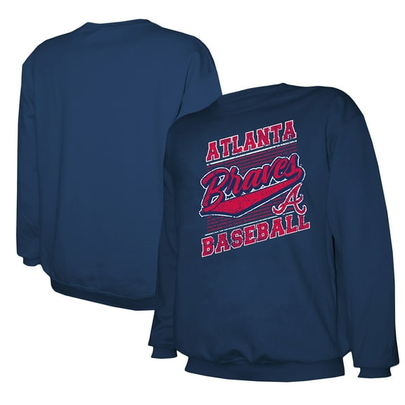 Men's Stitches Navy Atlanta Braves Lightweight Crew Sweatshirt