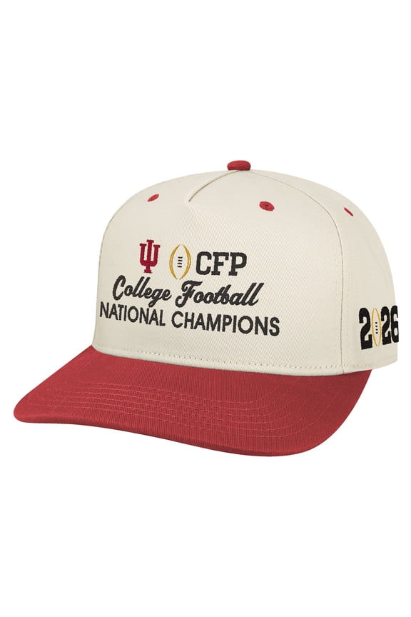 Men's  Stone/Crimson Indiana Hoosiers College Football Playoff 2025 National Champions Stack Logo Adjustable Hat