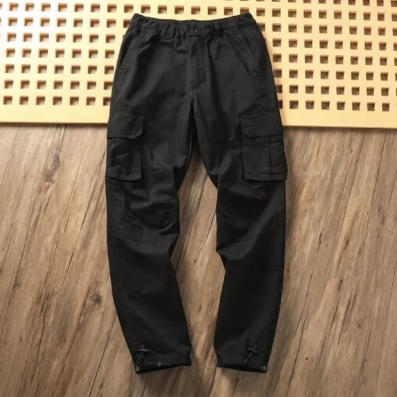 Men's Straight Cargo Pants with Elastic Waist, Twill Fabric Drawstring Workout Casual Pants S-XXL