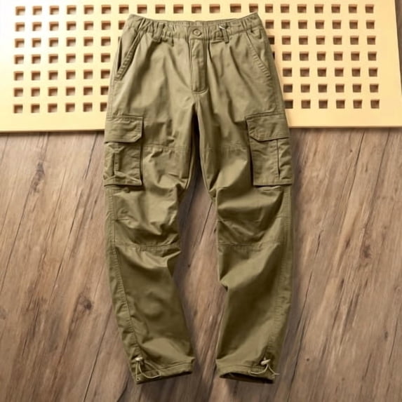 Men's Straight Cargo Pants with Elastic Waist, Twill Fabric Drawstring Workout Casual Pants S-XXL