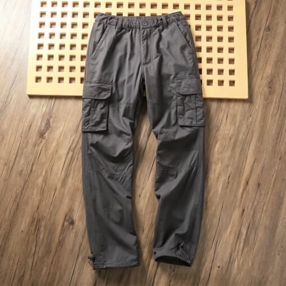 Men's Straight Cargo Pants with Elastic Waist, Twill Fabric Drawstring Workout Casual Pants S-XXL
