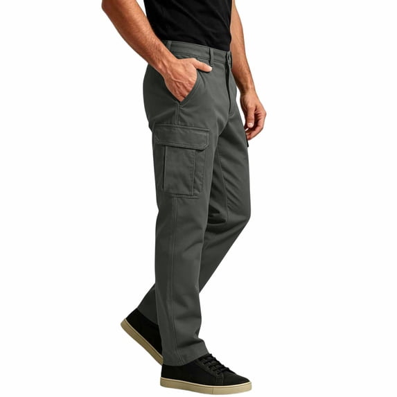 Men's Straight Fit Cargo Work Pants Button Closure elastic Waist Multi Pockets Casual Outdoor Daily workwear Trousers Dark Gray 3XL