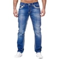 thumbnail image 1 of Men’s Straight Fit Jeans with Contrast Stitching Classic Five Pocket Design Durable Denim Pants for Everyday Wear, 1 of 6