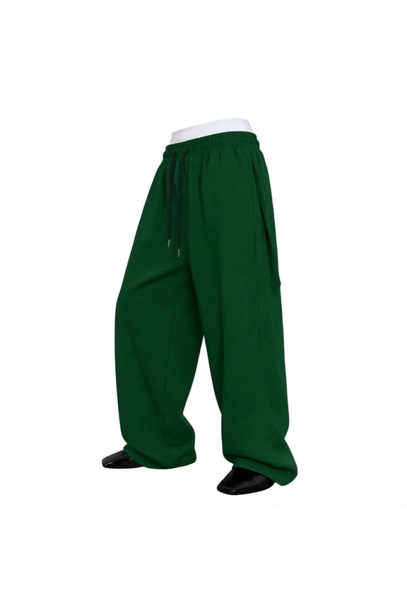 Men's Straight Fit Pants Loose Solid Color Elastic Sports Pants Airport Travel Wear