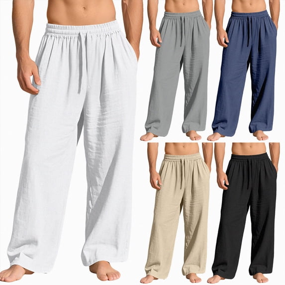 Men's Straight Fit Stretch Twill Cargo Pants with Pockets and Elastic-Waist Sweatpants Fall Winter Pants ,S-White