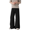 thumbnail image 1 of Men's Straight Fit Trousers Classic Pleated Beach Pants with Belt Loops Dress Wide Leg Pants Black 4XL, 1 of 7