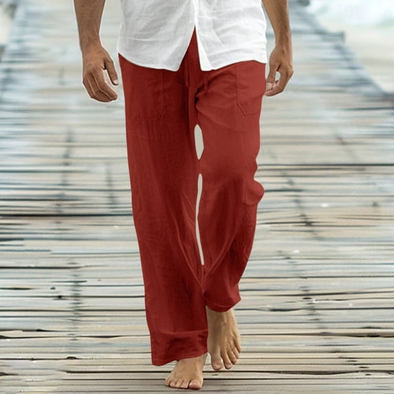 Men’s Straight Leg Beach Pants Casual Pocket Drawstring, Lightweight Loose Fit Summer Trousers, Breathable Jogger Sweatpants for Travel, Outdoor, Holiday and Daily