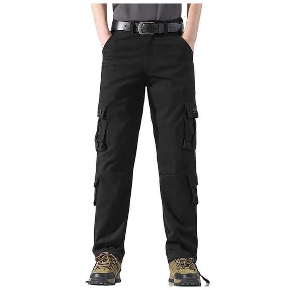 Men's Straight Leg Cargo Pants - Multiple Pockets, Cotton Fabric, Loose Fit - Outdoor Work Trousers