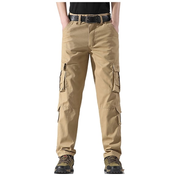 Men's Straight Leg Cargo Pants - Multiple Pockets, Cotton Fabric, Loose Fit - Outdoor Work Trousers