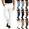thumbnail image 1 of Men's Straight Leg Cargo Pants with Elastic Waist & Button Closure Multi-Pocket Outdoor Work Trousers, 1 of 8