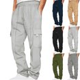 thumbnail image 1 of Men's Straight Leg Cargo Sweatpants,Drawstring Elastic Waist Multi-Pocket Pants, Loose Fit Casual Streetwear Trousers for Daily Walking, 1 of 6