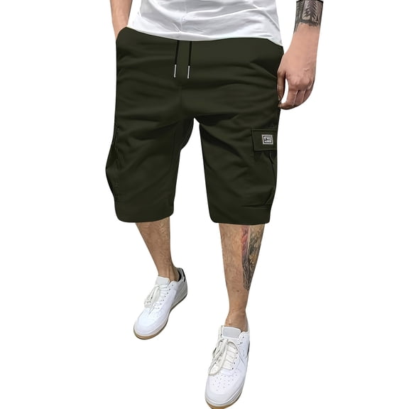 Men's Straight-Leg Casual Cargo Shorts, Outdoor Work Shorts with Multi-Pocket & Durable Polyester Blend Fabric ,Army Green M