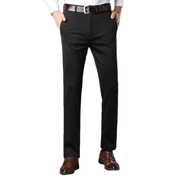 Men's Straight-Leg Dress Pants Relaxed Fit Casual Dress Pants Expandable Waist wide Leg Trousers Business Work Suit Pant for Spring Summer Fall Black S