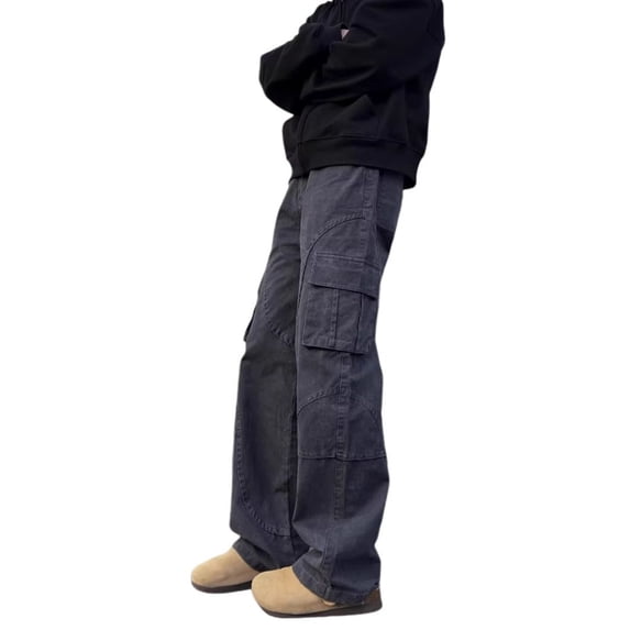 Men's Straight Leg Flared Cargo Pants - Wide Leg, Multiple Pockets, Polyester Fabric, Work Casual (S-XXXL), Trendy Outings
