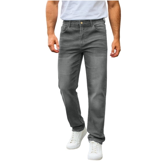 Men's Straight Leg Jeans Classic Regular Fit Button Closure Denim Pants Full Length Fashion Zipper Fly Trousers with Pocket for Casual