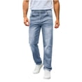 thumbnail image 1 of MXALUOB Men's Straight Leg Jeans Classic Regular Fit Button Closure Denim Pants Full Length Fashion Trousers with Pocket Outdoor Daily Wear, 1 of 3