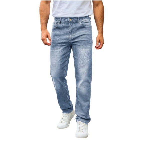 MXALUOB Men's Straight Leg Jeans Classic Regular Fit Button Closure Denim Pants Full Length Fashion Trousers with Pocket Outdoor Daily Wear
