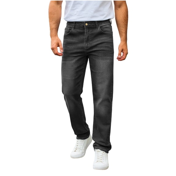 MXALUOB Men's Straight Leg Jeans Classic Regular Fit Button Closure Denim Pants Full Length Fashion Trousers with Pocket Outdoor Daily Wear