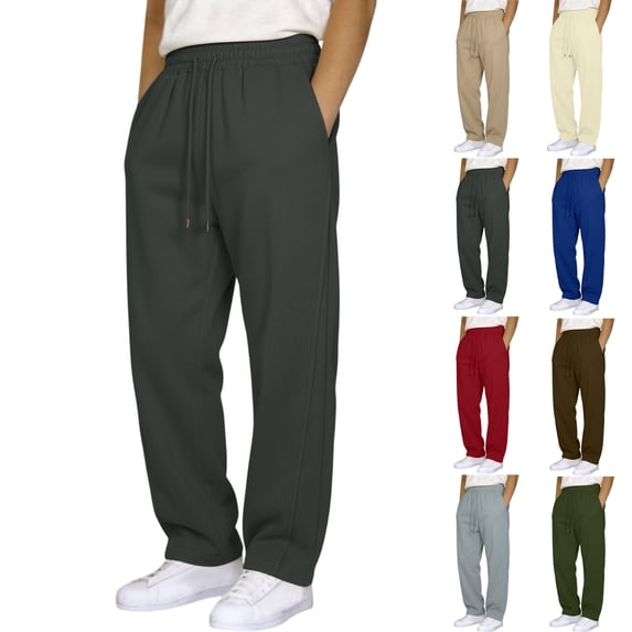 Men's Straight Leg Lounge Sweatpants Drawstring Elastic Waist Open bottom Draped Loose Fit Solid Color Casual Pockets Pants for Daily Walking