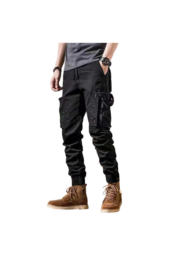Men's Straight-Leg Outdoor Work Pants with Functional Design, Multi-Pocket Utility & Adjustable Cuffs for Casual Wear, Hiking, and Tactical Style (Durable & Comfortable),Black M