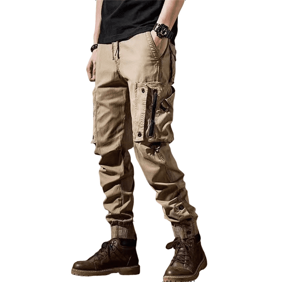Men's Straight-Leg Outdoor Work Pants with Functional Design, Multi-Pocket Utility & Adjustable Cuffs for Casual Wear, Hiking, and Tactical Style (Durable & Comfortable),Khaki L