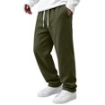 thumbnail image 1 of Men's Straight Leg Pants, Solid Color Drawstring Elastic Waist Loose Fit Fall Casual Trousers with Pockets Army Green 3XL, 1 of 5