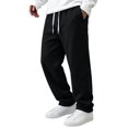 thumbnail image 1 of Men's Straight Leg Pants, Solid Color Drawstring Elastic Waist Loose Fit Fall Casual Trousers with Pockets Black 3XL, 1 of 5