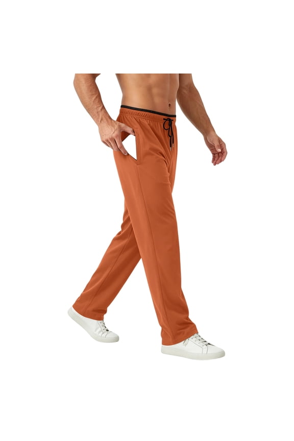 Men's Straight Leg Pants Solid Color Pocket Ice Silk Drying Running Pants Weekend Brunch Outfit