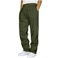 thumbnail image 1 of Men's Straight Leg Relaxed Fit Sweatpants Multi Pockets Casual Loose Pants Drawstring Athletic Hiking Running Trousers (L, Army Green), 1 of 5