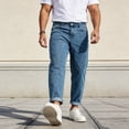 thumbnail image 1 of Men's Blue Relaxed Tapered Stretch Jeans: Light Wash Cuffed Denim | Comfort Flex Fabric, Standard Sizing (30-40), 1 of 10
