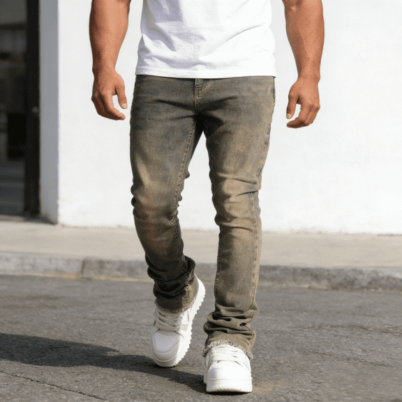 Men's Tan Vintage Wash Skinny Stretch Jeans: Relaxed Slim Denim | Comfort Flex Fabric, Standard Sizing (30-40)