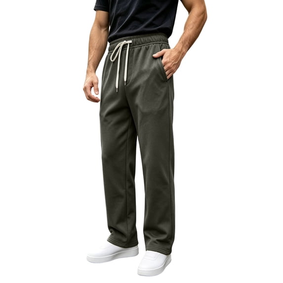 Men's Straight Leg Sweatpants Drawstring Elastic Waist Fleece Lined Pants Thicken Fall Winter Thermal Trousers,Loose Daily Casual Athletic Pants,with Side Pockets