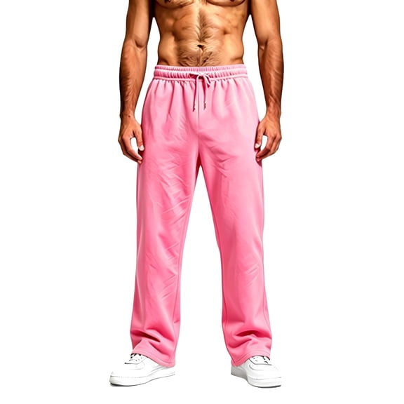 Men's Straight Leg Sweatpants Elastic Waist Drawstring Loose Fit Open Bottom with Pockets Lounge Pants
