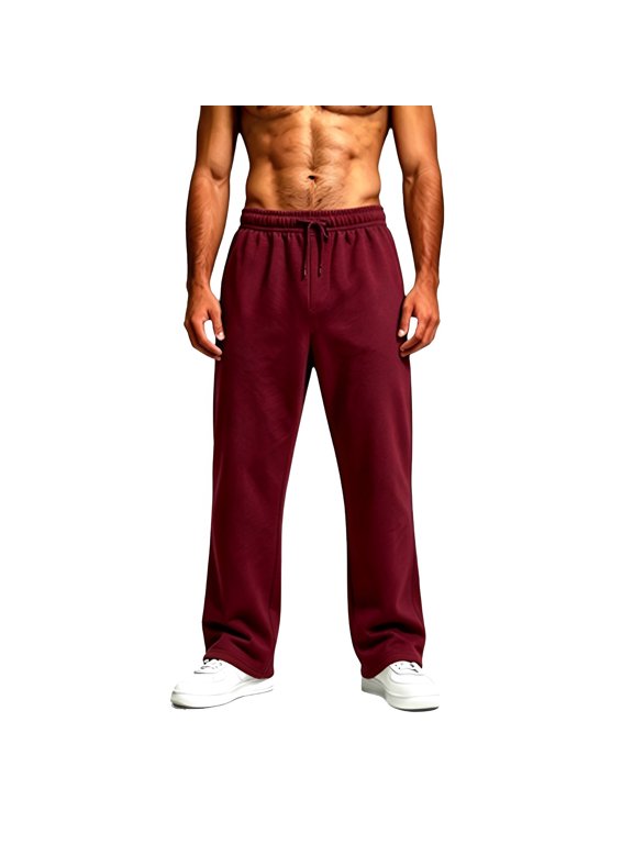 Men's Straight Leg Sweatpants Elastic Waist Drawstring Loose Fit Open Bottom with Pockets Lounge Pants