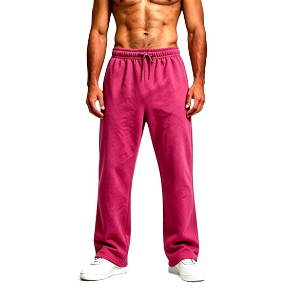 Men's Straight Leg Sweatpants Elastic Waist Drawstring Loose Fit Open Bottom with Pockets Lounge Pants