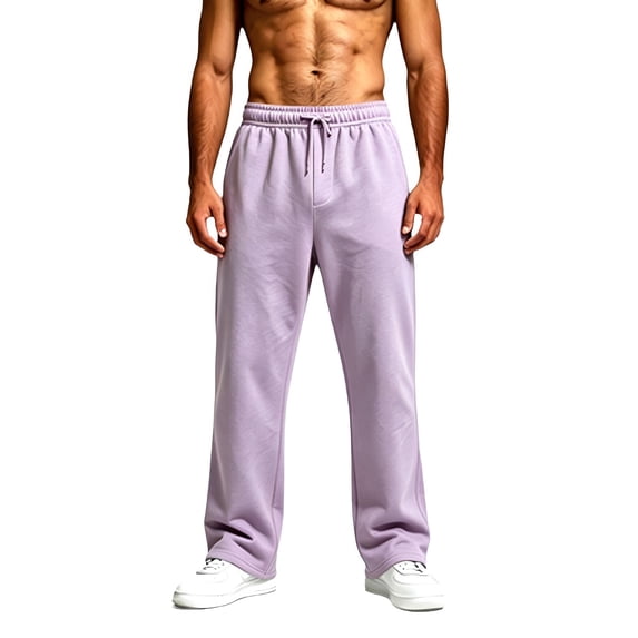 Men's Straight Leg Sweatpants Elastic Waist Drawstring Loose Fit Open Bottom with Pockets Lounge Pants
