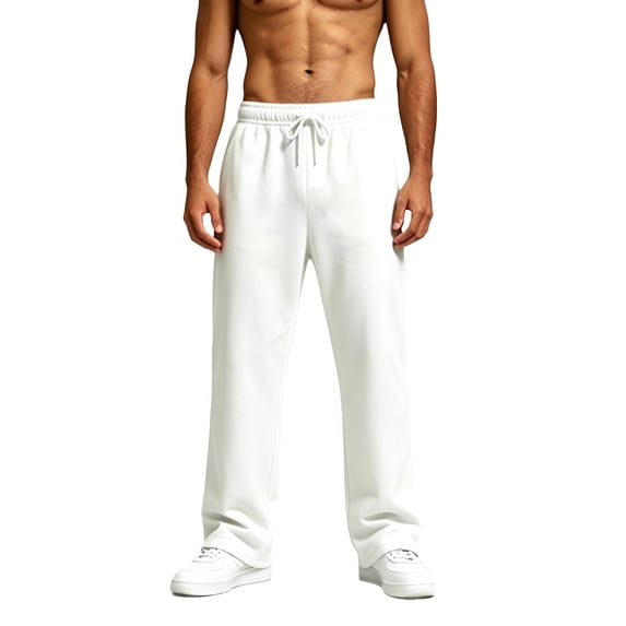 Men's Straight Leg Sweatpants Elastic Waist Drawstring Loose Fit Open Bottom with Pockets Lounge Pants