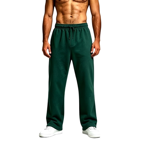 Men's Straight Leg Sweatpants Elastic Waist Drawstring Loose Fit Open Bottom with Pockets Lounge Pants