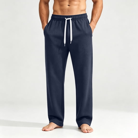 Men's Straight Leg Sweatpants Loose Drape Sporty Casual Active Athletic Pants Solid Color Drawstring Elastic Waist Joggers Lounge Pants with Pockets