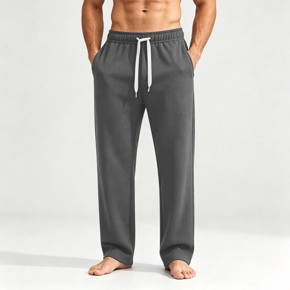 Men's Straight Leg Sweatpants Loose Drape Sporty Casual Active Athletic Pants Solid Color Drawstring Elastic Waist Joggers Lounge Pants with Pockets